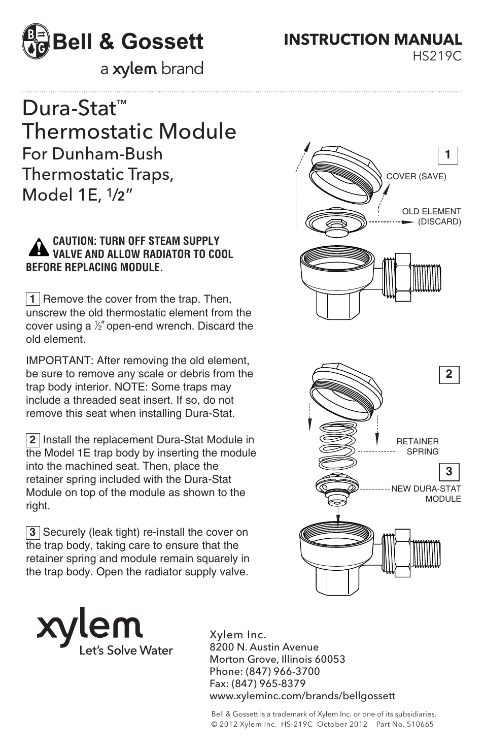 Bell & Gossett HS 219C Dura-Stat Thermostatic Module User Manual | 1 page