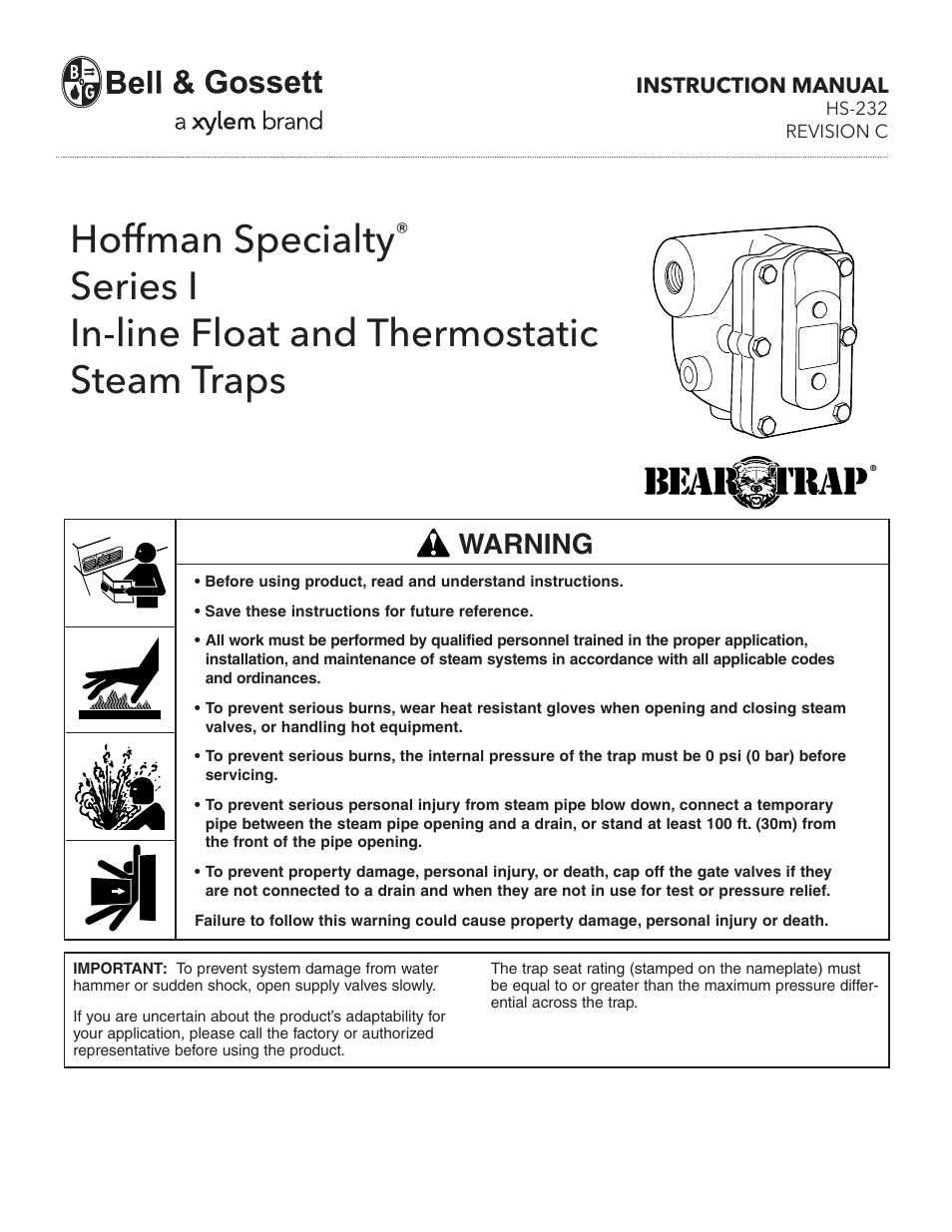 Bell & Gossett HS 232C Series I In-line Float and Thermostatic Steam Traps User Manual | 8 pages