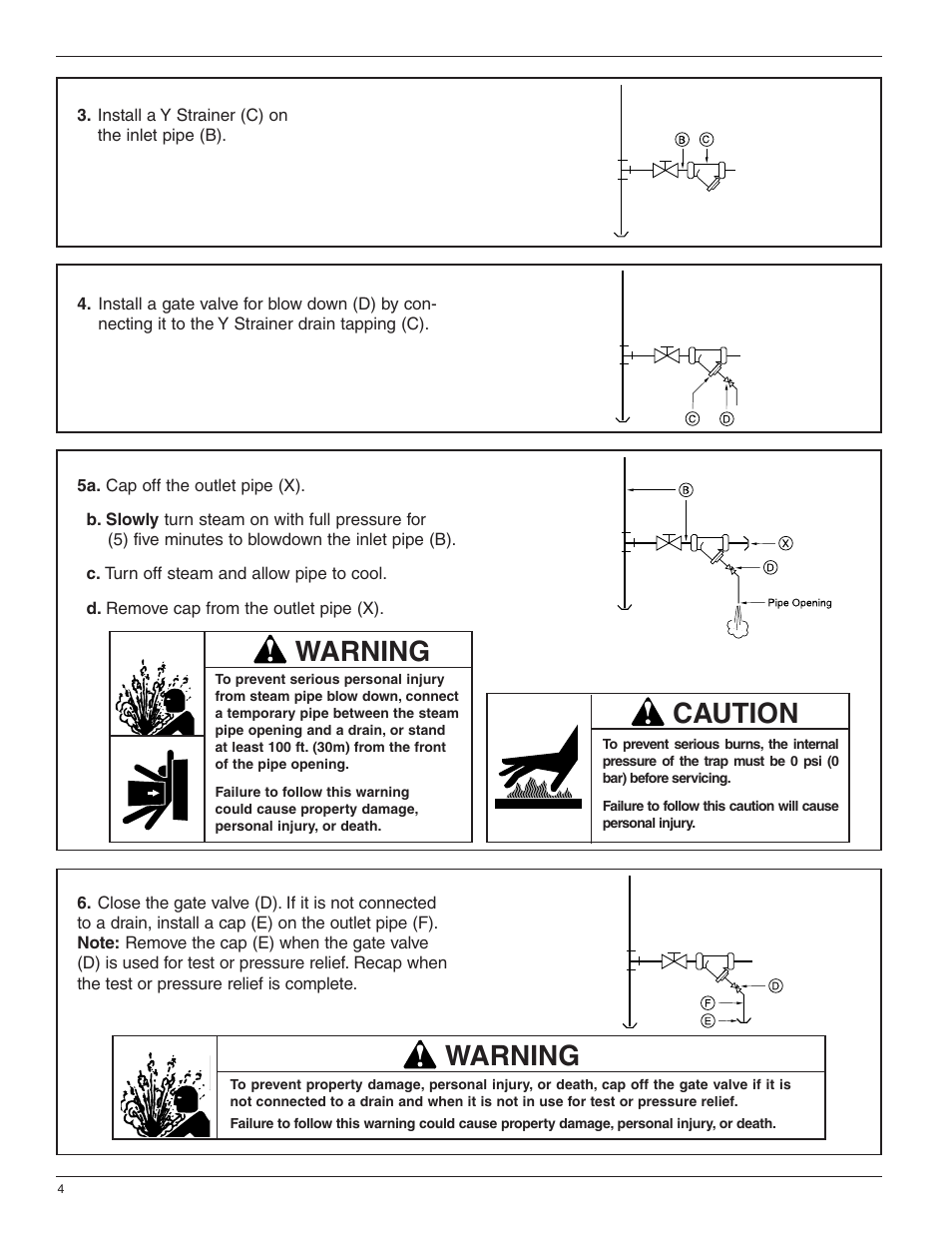 Warning, Caution | Bell & Gossett HS 232C Series I In-line Float and Thermostatic Steam Traps User Manual | Page 4 / 8