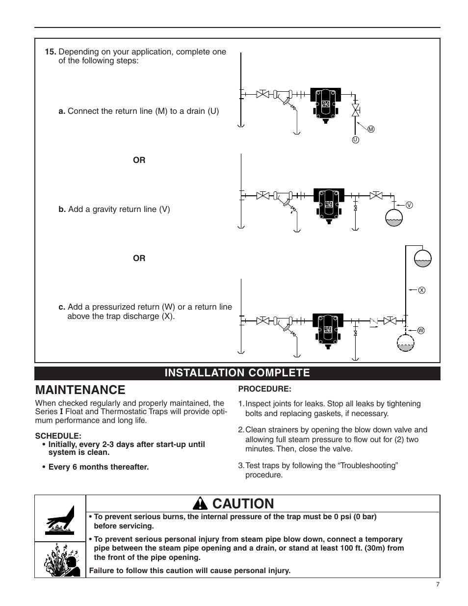 Caution, Maintenance, Installation complete | Bell & Gossett HS 232C Series I In-line Float and Thermostatic Steam Traps User Manual | Page 7 / 8