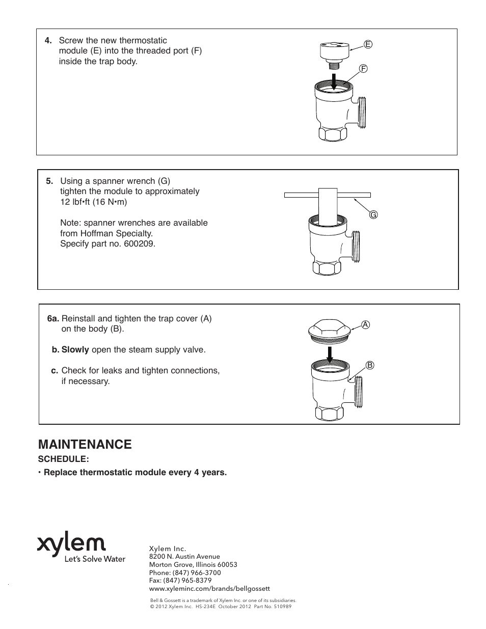 Maintenance | Bell & Gossett HS 234E Series 9C Thermostatic Module User Manual | Page 4 / 4