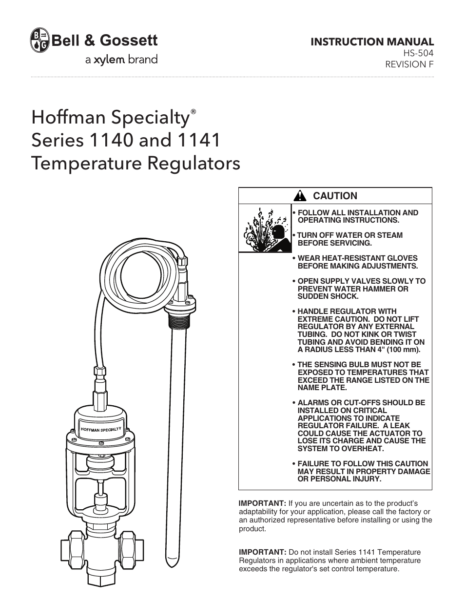 Bell & Gossett HS 504F Series 1141 Temperature Regulators User Manual | 12 pages