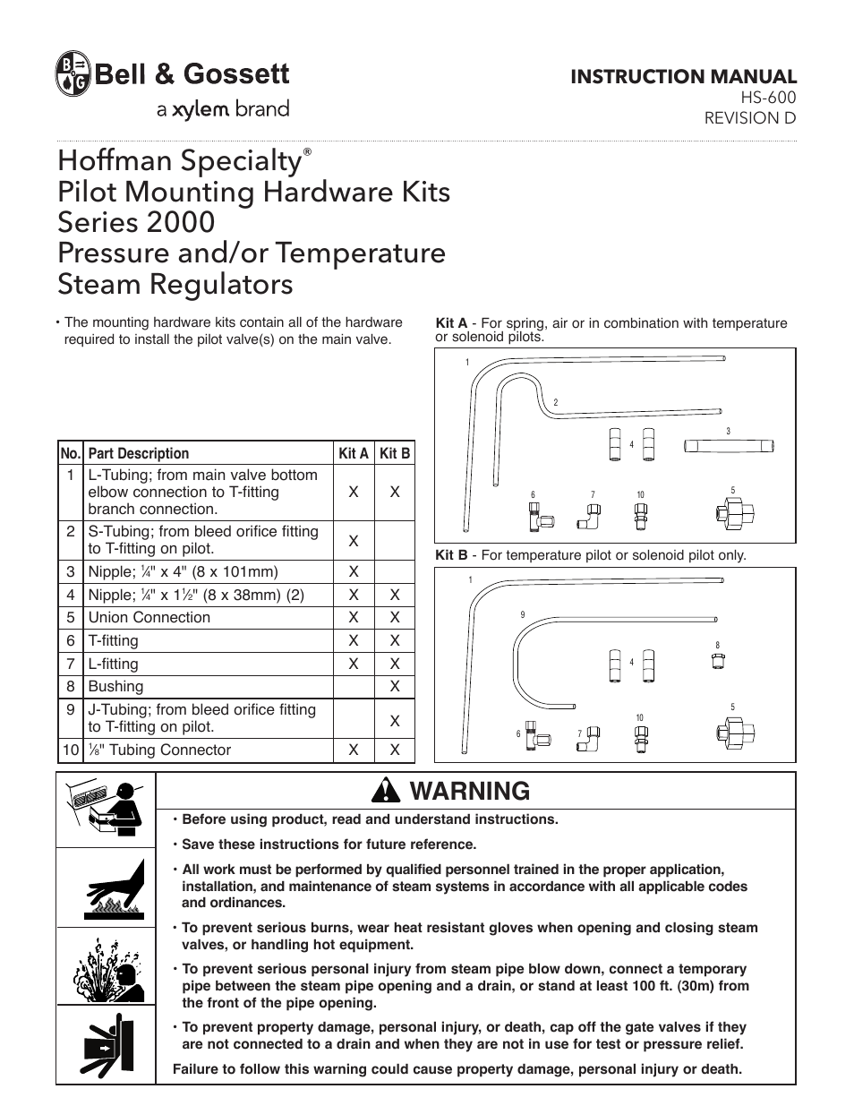 Bell & Gossett HS 600D Pilot Mounting Hardware Kits Series 2000 Pressure and/or Temperature Steam Regulators User Manual | 4 pages