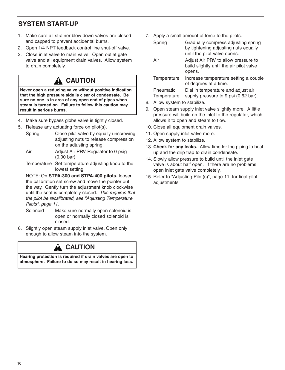 System start-up, Caution | Bell & Gossett HS 601G Pilot Operated Pressure and/or Temperature Steam Regulators Series 2000 User Manual | Page 10 / 24