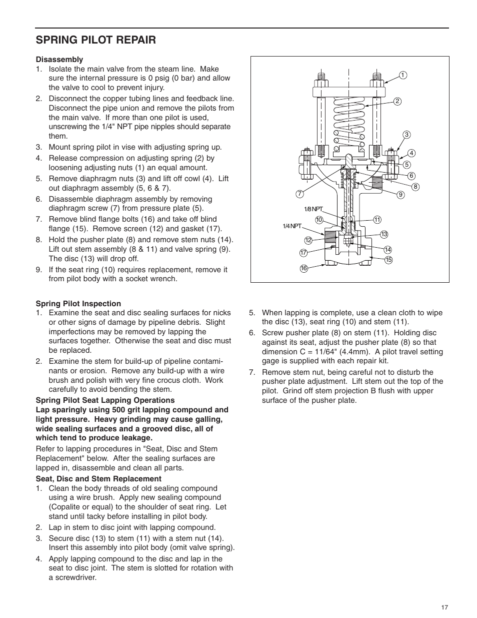 Spring pilot repair | Bell & Gossett HS 601G Pilot Operated Pressure and/or Temperature Steam Regulators Series 2000 User Manual | Page 17 / 24