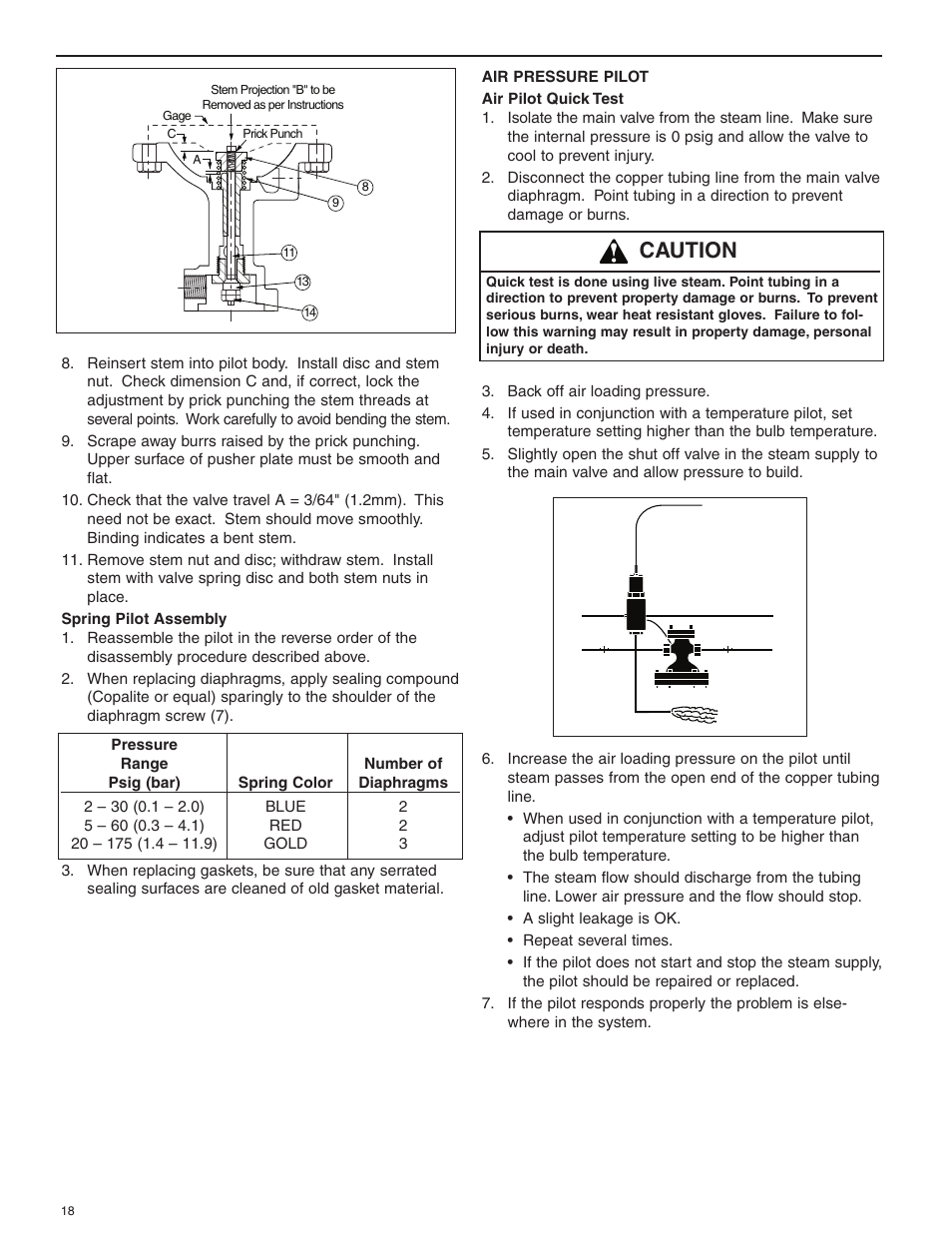 Caution | Bell & Gossett HS 601G Pilot Operated Pressure and/or Temperature Steam Regulators Series 2000 User Manual | Page 18 / 24