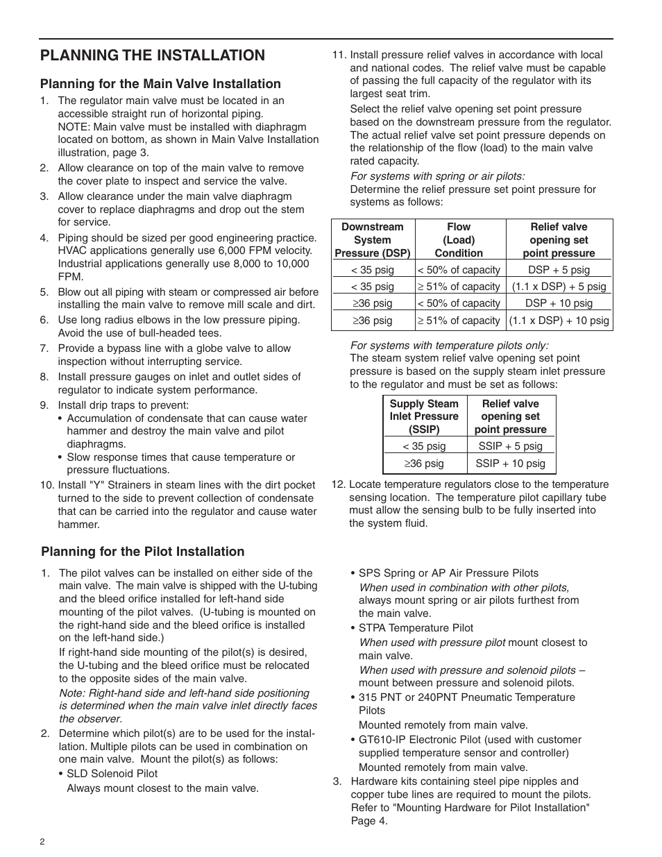 Planning the installation | Bell & Gossett HS 601G Pilot Operated Pressure and/or Temperature Steam Regulators Series 2000 User Manual | Page 2 / 24