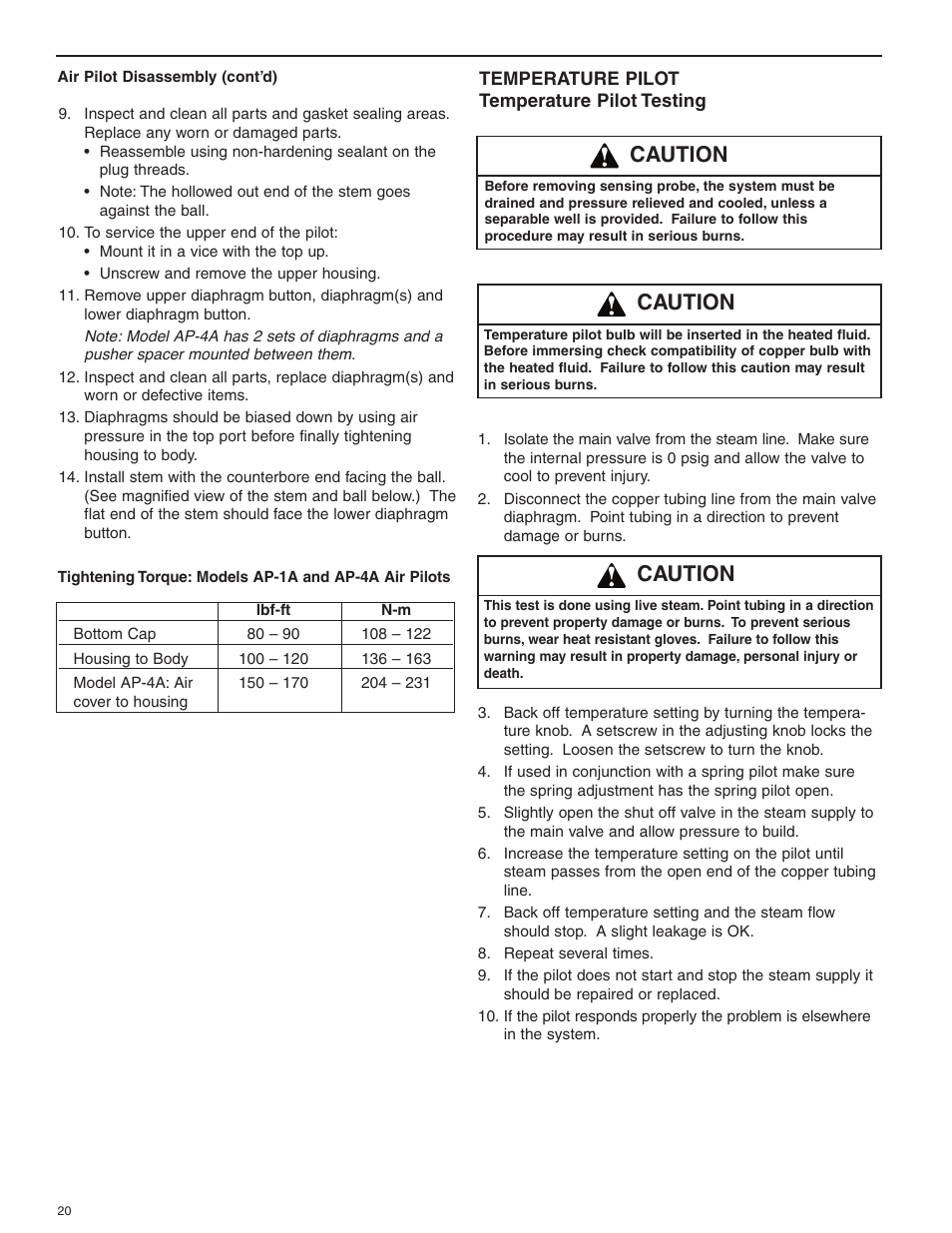 Caution | Bell & Gossett HS 601G Pilot Operated Pressure and/or Temperature Steam Regulators Series 2000 User Manual | Page 20 / 24