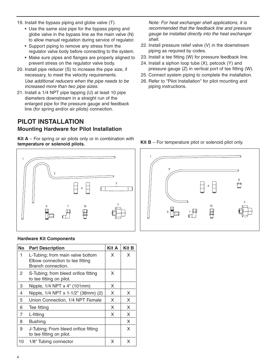 Pilot installation, Mounting hardware for pilot installation | Bell & Gossett HS 601G Pilot Operated Pressure and/or Temperature Steam Regulators Series 2000 User Manual | Page 4 / 24