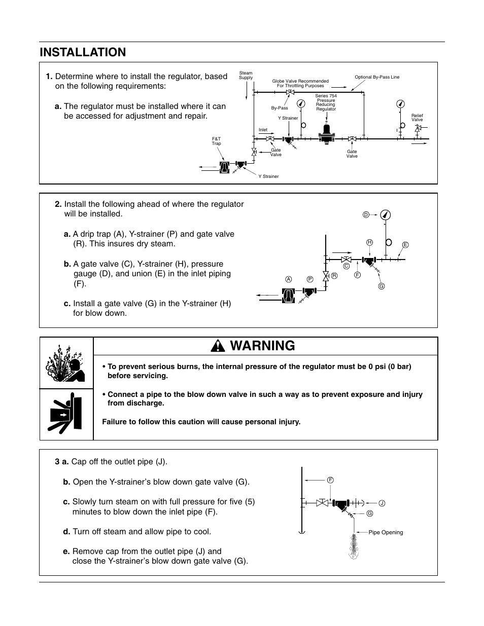 Warning, Installation | Bell & Gossett HS 619B Series 754 Self-Contained Pressure Reducing Regulator User Manual | Page 2 / 4