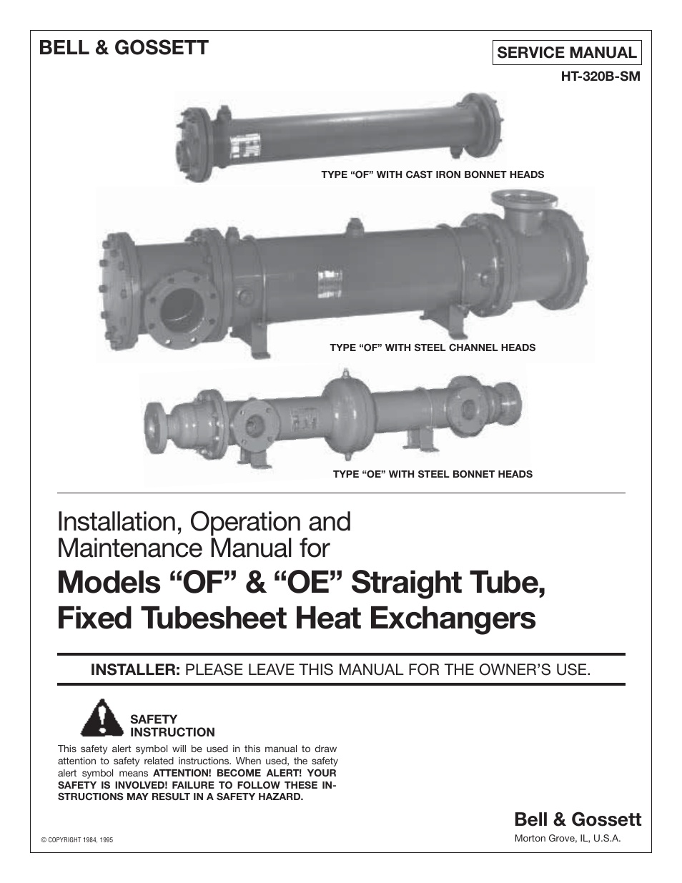 Bell & Gossett HT 320B SM Models “OE” Straight Tube, Fixed Tubesheet Heat Exchangers User Manual | 4 pages