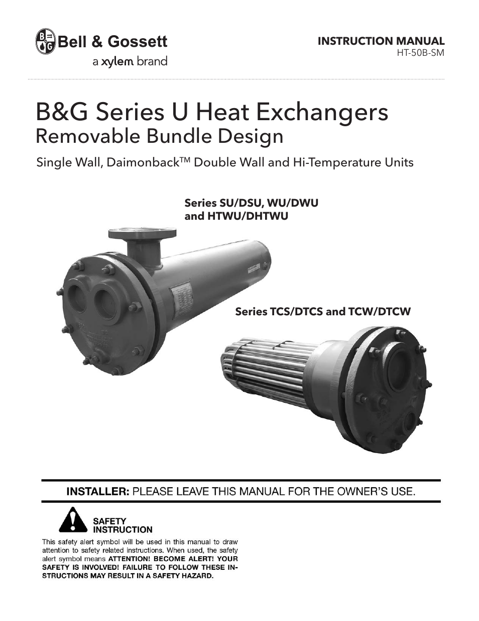 Bell & Gossett HT 50B SM B&G Series U Heat Exchangers Removable Bundle Design User Manual | 8 pages