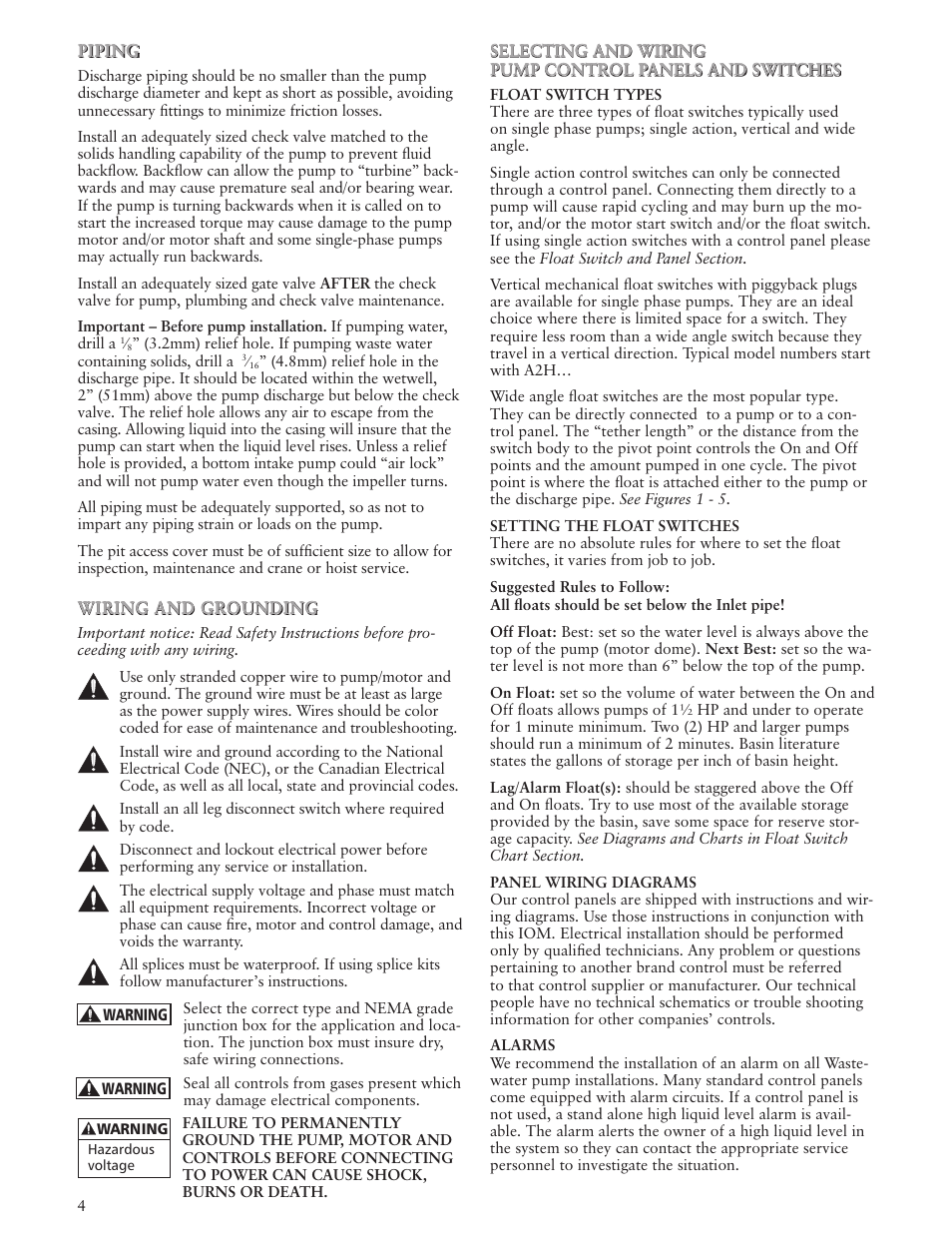 Bell & Gossett IM143 R02 Single Phase Sump, Effluent and Sewage User Manual | Page 4 / 36