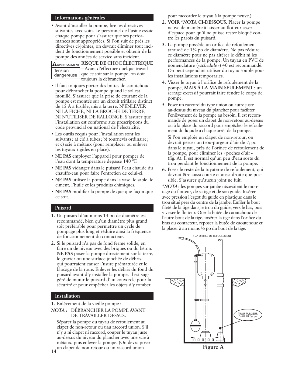Figure a, Informations générales, Puisard | Installation | Bell & Gossett IM177 R01 1CVP User Manual | Page 14 / 16