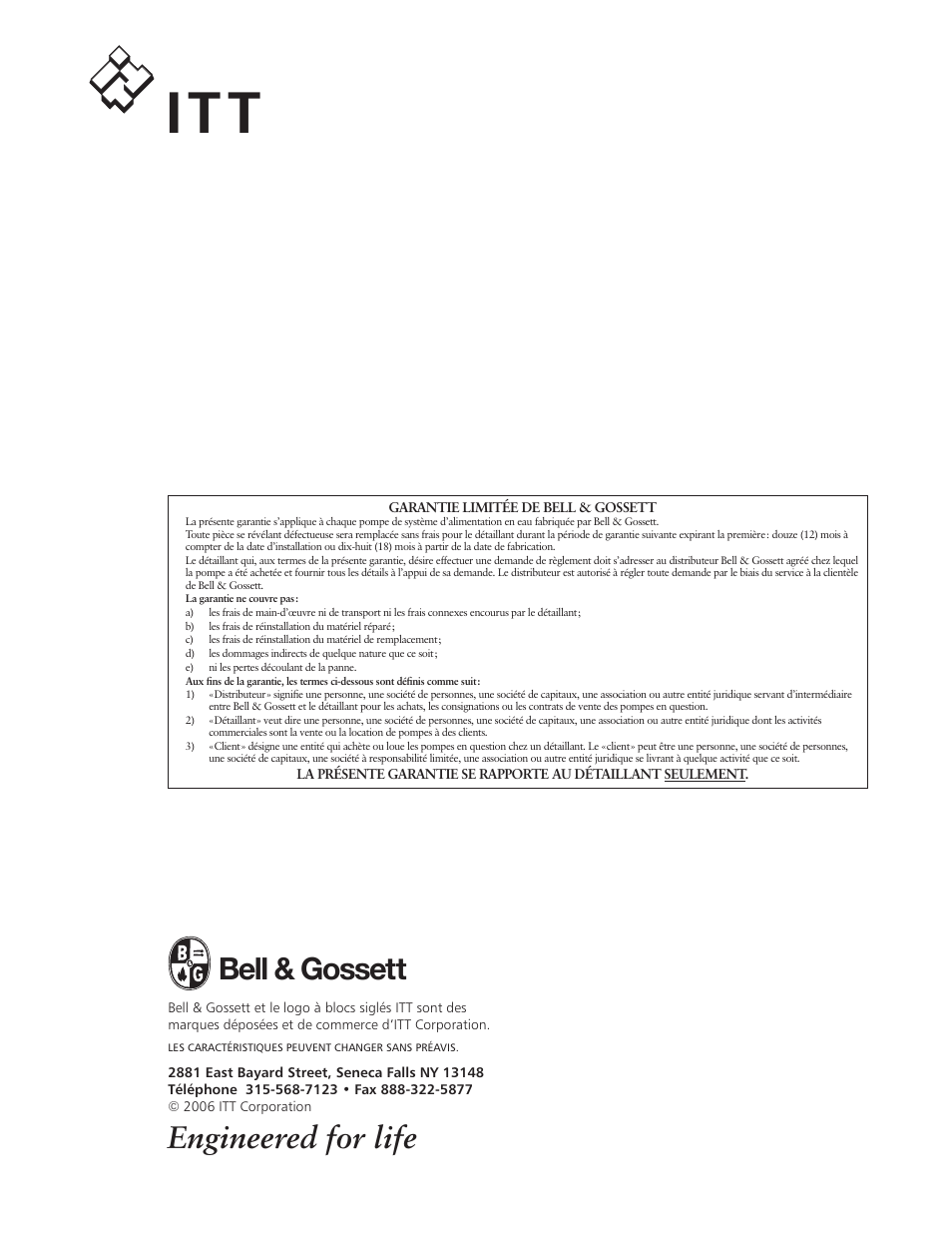 It t, Engineered for life, Bell & gossett | Bell & Gossett IM177 R01 1CVP User Manual | Page 16 / 16