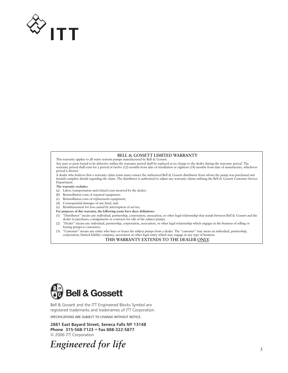 It t, Engineered for life, Bell & gossett | Bell & Gossett IM177 R01 1CVP User Manual | Page 5 / 16