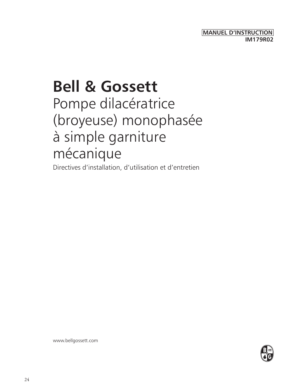 Bell & gossett | Bell & Gossett IM179 R02 Single Phase, Single Seal Grinder Pump User Manual | Page 24 / 36