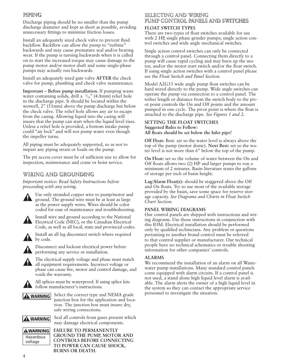 Bell & Gossett IM179 R02 Single Phase, Single Seal Grinder Pump User Manual | Page 4 / 36