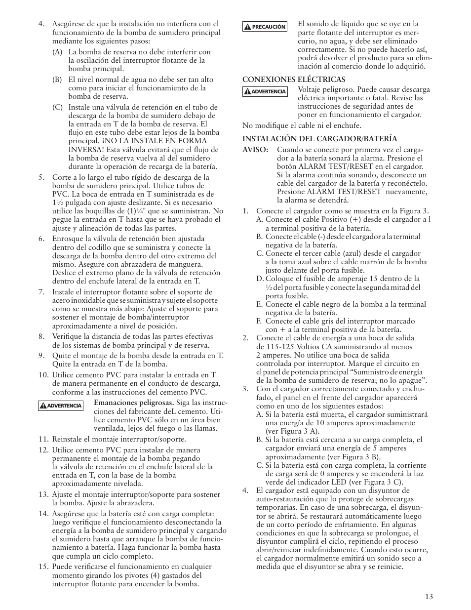 Bell & Gossett IM193 R03 Rev 2 Battery Backup Sump Pump User Manual | Page 13 / 24