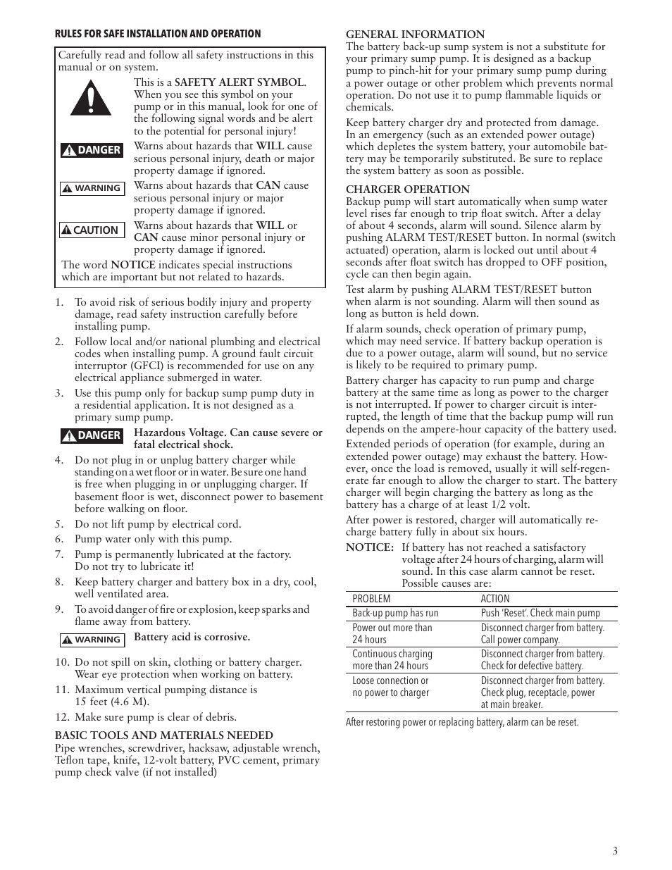 Bell & Gossett IM193 R03 Rev 2 Battery Backup Sump Pump User Manual | Page 3 / 24