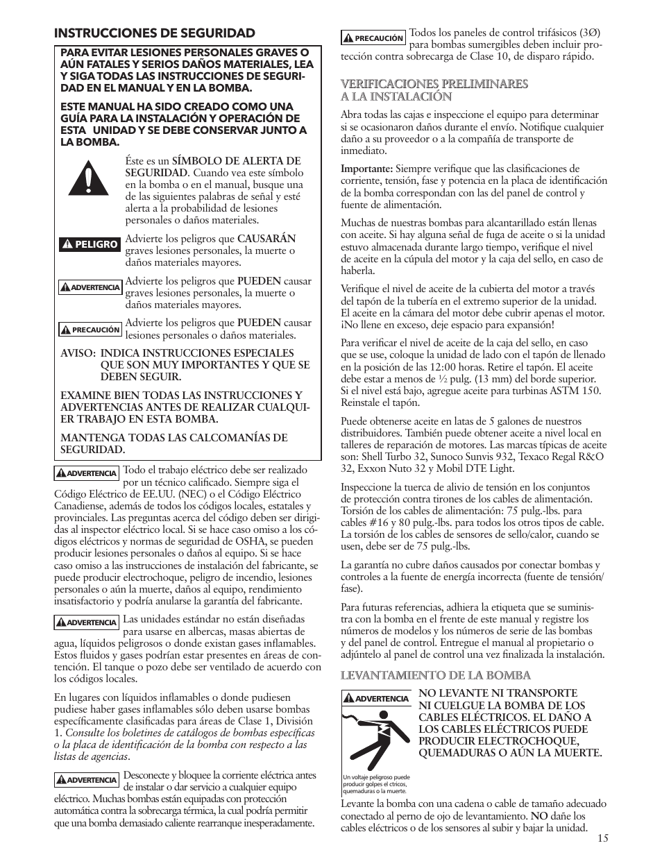 Xylem IM194 R02 GRINDER PUMPS 1 AND 3 11?4 DISCHARGE User Manual | Page 15 / 36