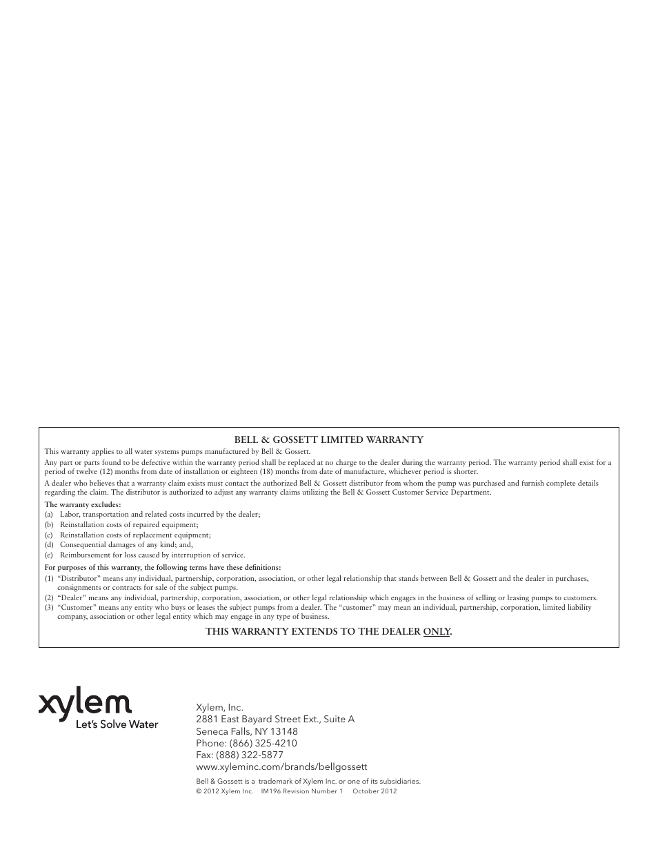 Xylem IM196 R01 Explosion Proof Wastewater Pumps Listed Class 1, Groups C and D Hazardous Locations User Manual | Page 10 / 32