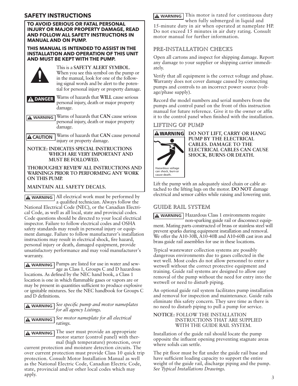 Xylem IM196 R01 Explosion Proof Wastewater Pumps Listed Class 1, Groups C and D Hazardous Locations User Manual | Page 3 / 32