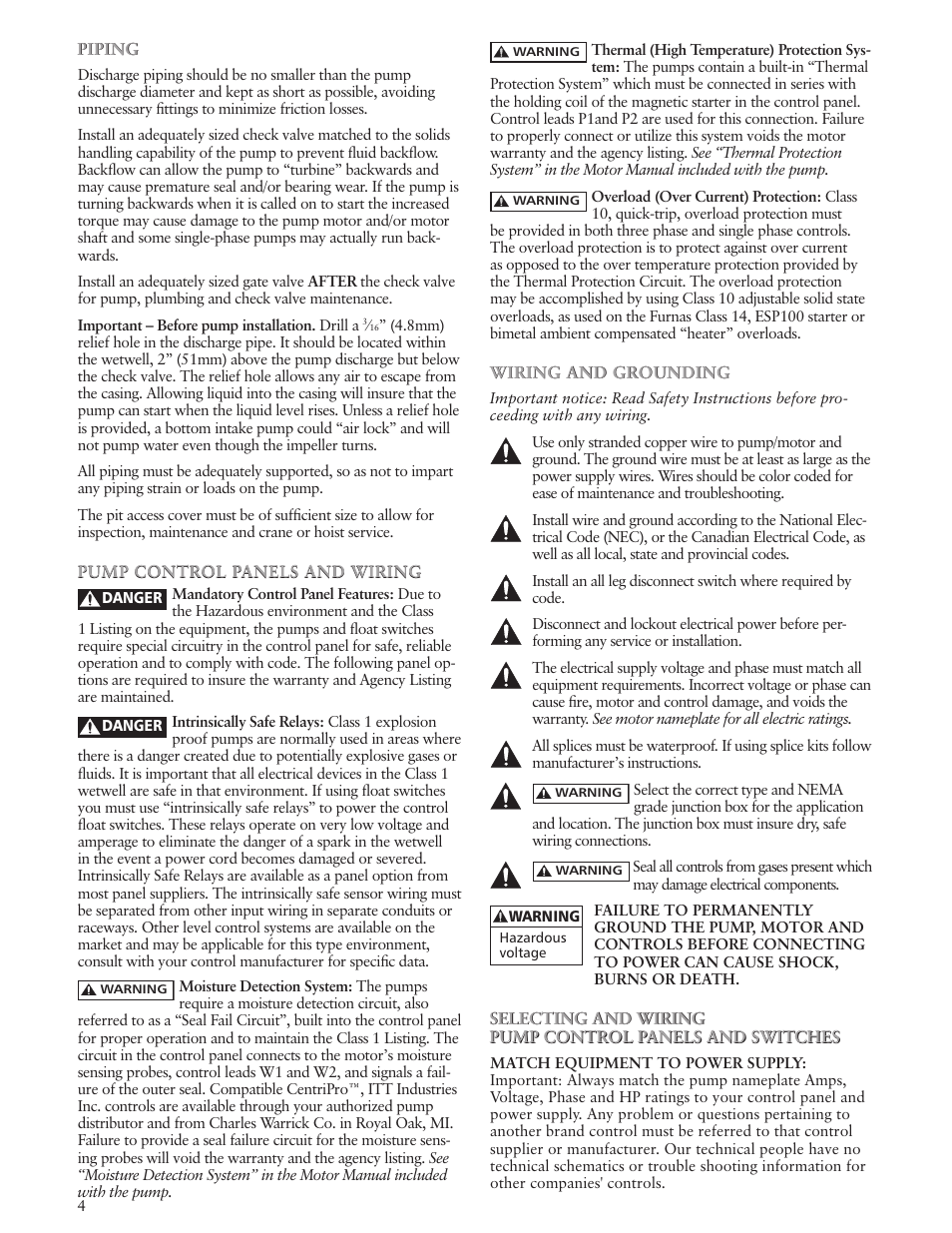 Xylem IM196 R01 Explosion Proof Wastewater Pumps Listed Class 1, Groups C and D Hazardous Locations User Manual | Page 4 / 32