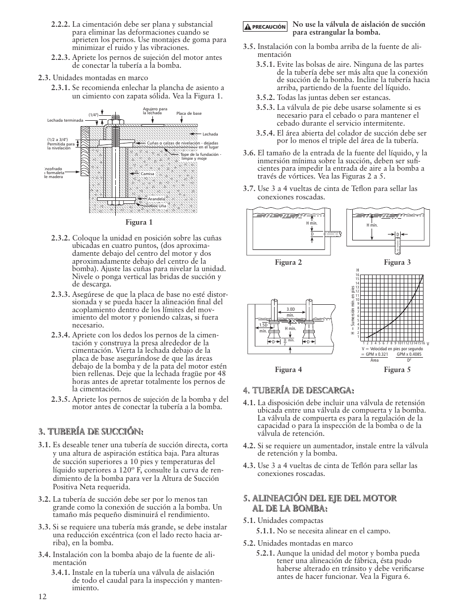 Tubería de succión, Tubería de descarga, Alineación del eje del motor al de la bomba | Bell & Gossett IM207R00 Series 3530-F User Manual | Page 12 / 24