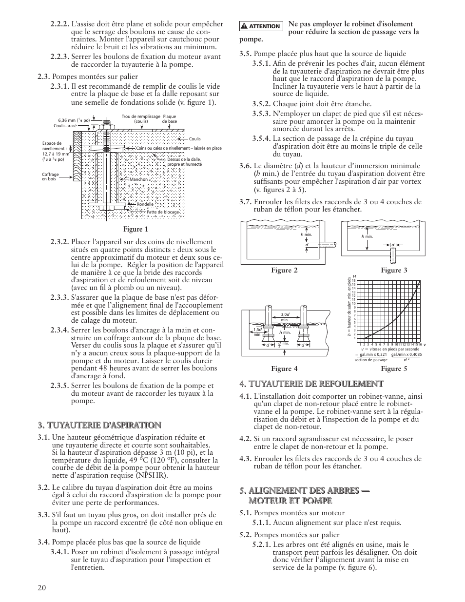 Tuyauterie d'aspiration, Tuyauterie de refoulement, Alignement des arbres — moteur et pompe | Bell & Gossett IM207R00 Series 3530-F User Manual | Page 20 / 24