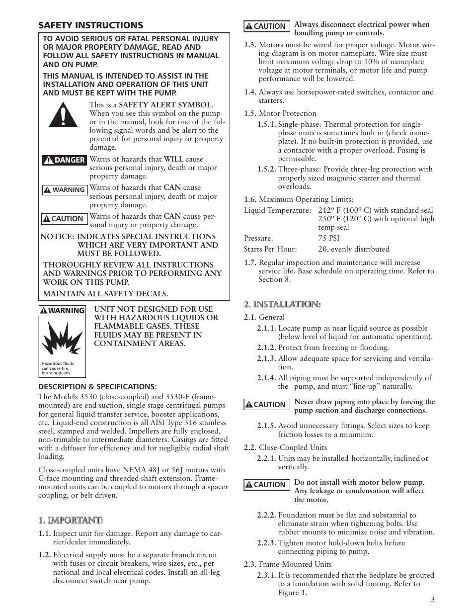 Bell & Gossett IM207R00 Series 3530-F User Manual | Page 3 / 24