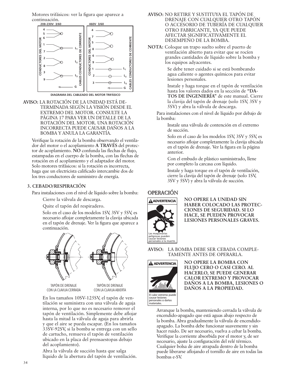 Operación | Xylem IM228 R03 Model e-SV (esv) User Manual | Page 34 / 64