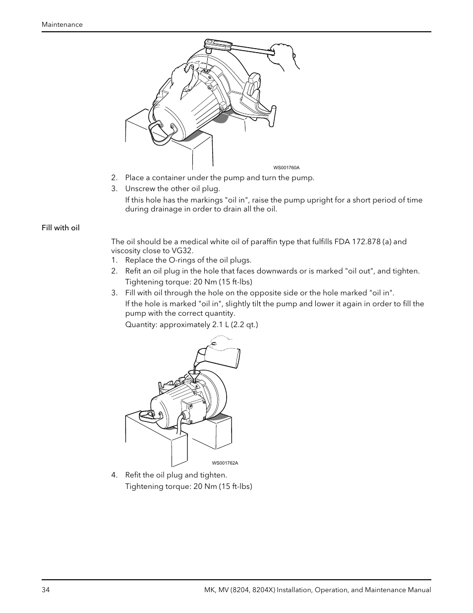 Fill with oil | Bell & Gossett MK MV (8204, 8204X) User Manual | Page 36 / 54
