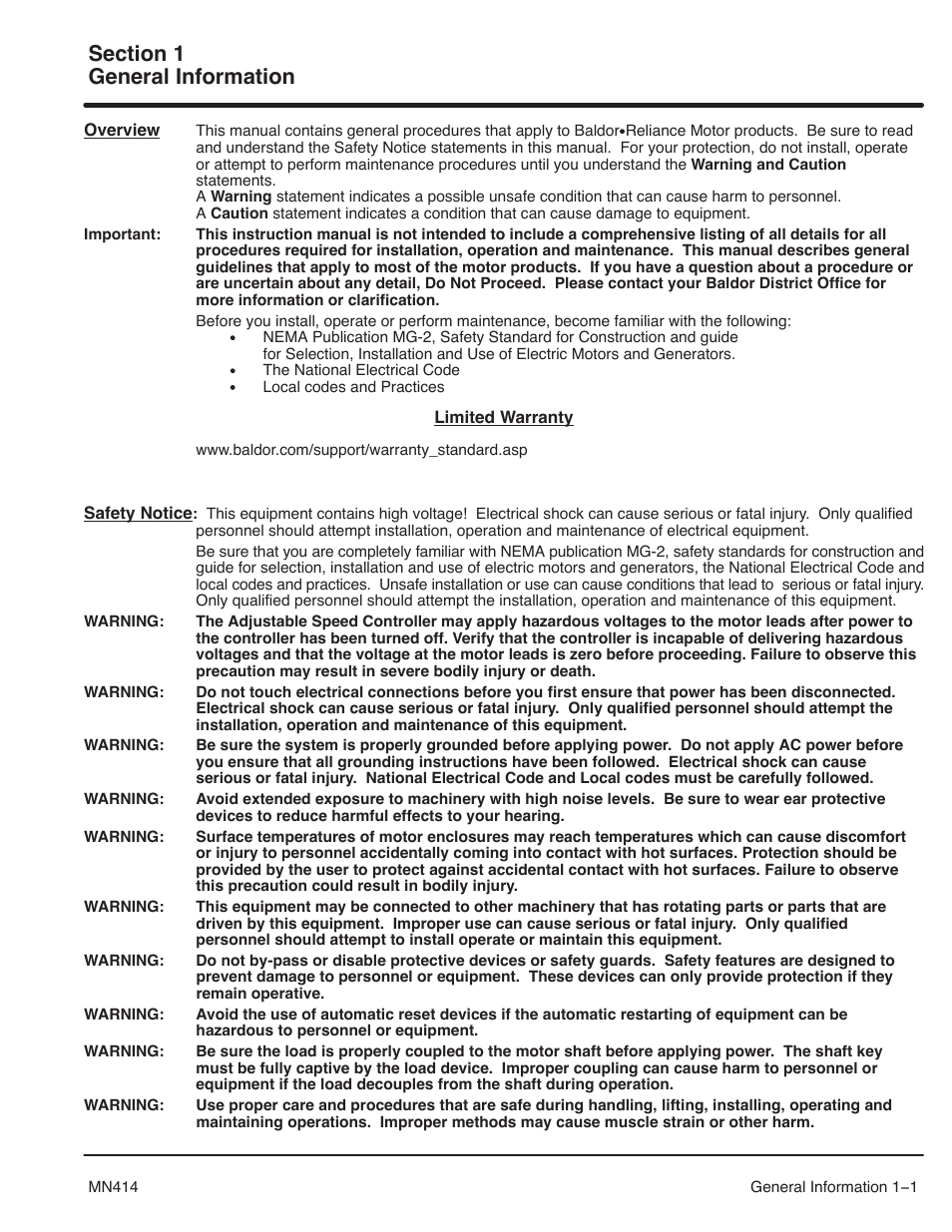 1 general information | Xylem MN 414 AC Submersible Pump Motors User Manual | Page 5 / 16
