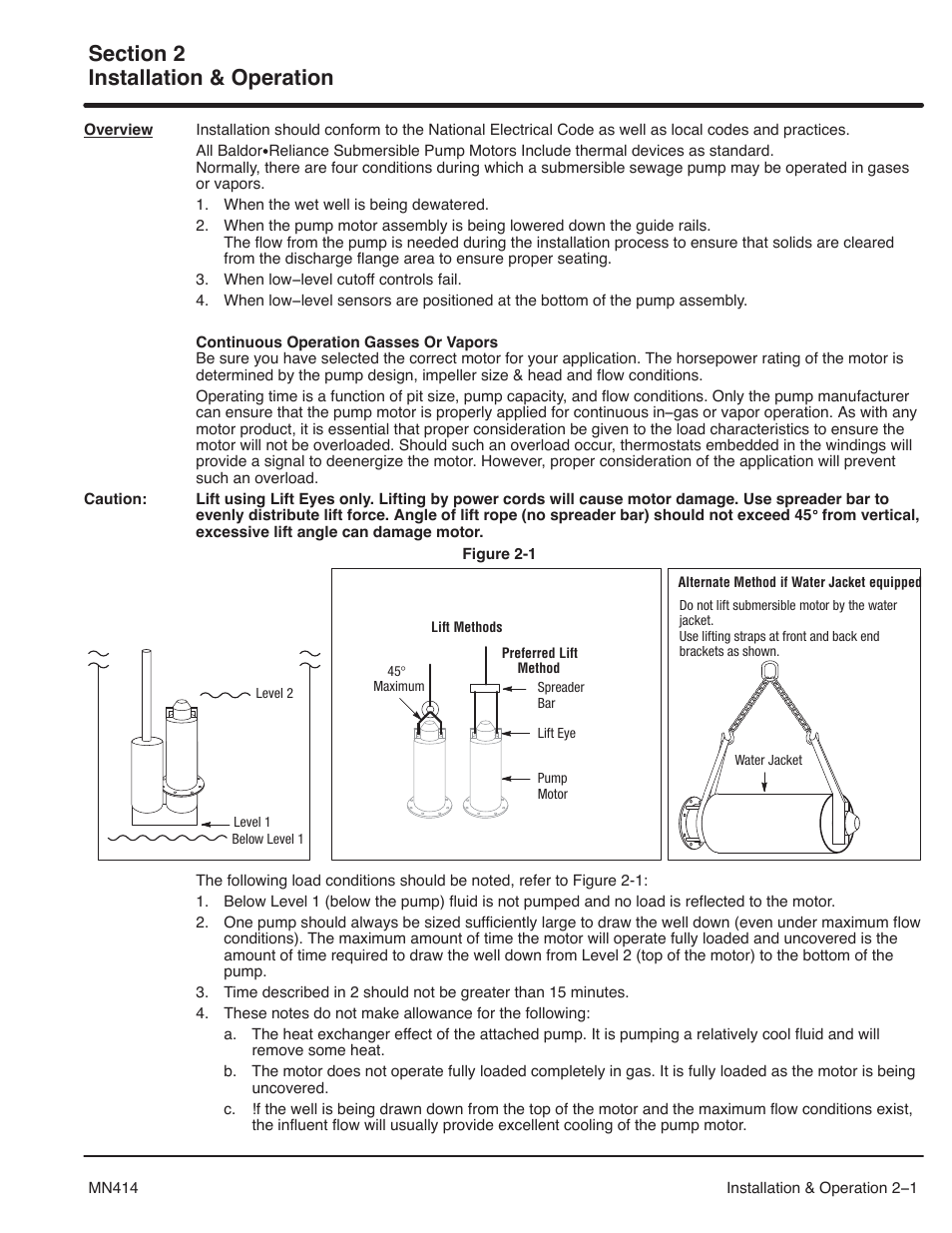 2 installation & operation | Xylem MN 414 AC Submersible Pump Motors User Manual | Page 7 / 16