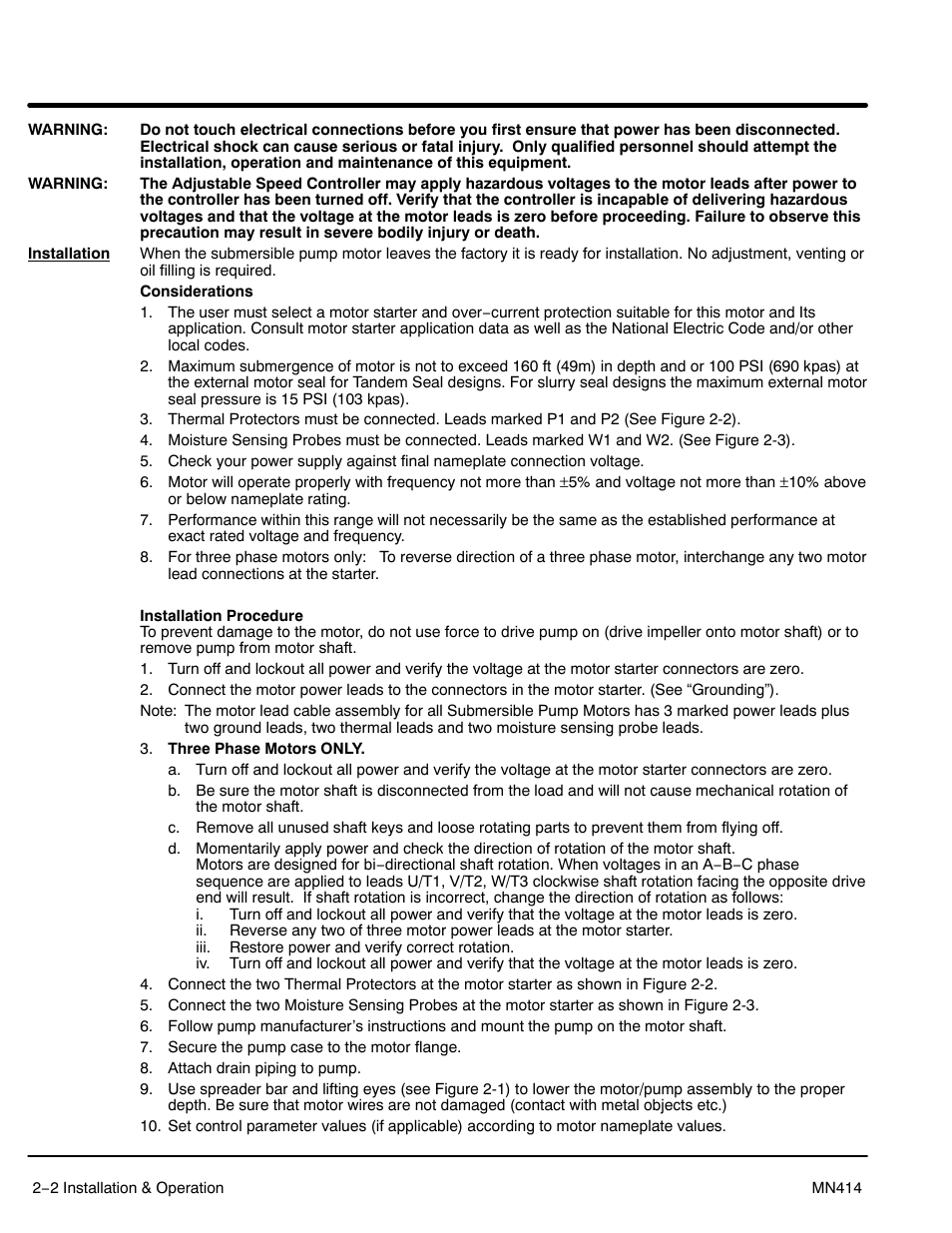 Xylem MN 414 AC Submersible Pump Motors User Manual | Page 8 / 16