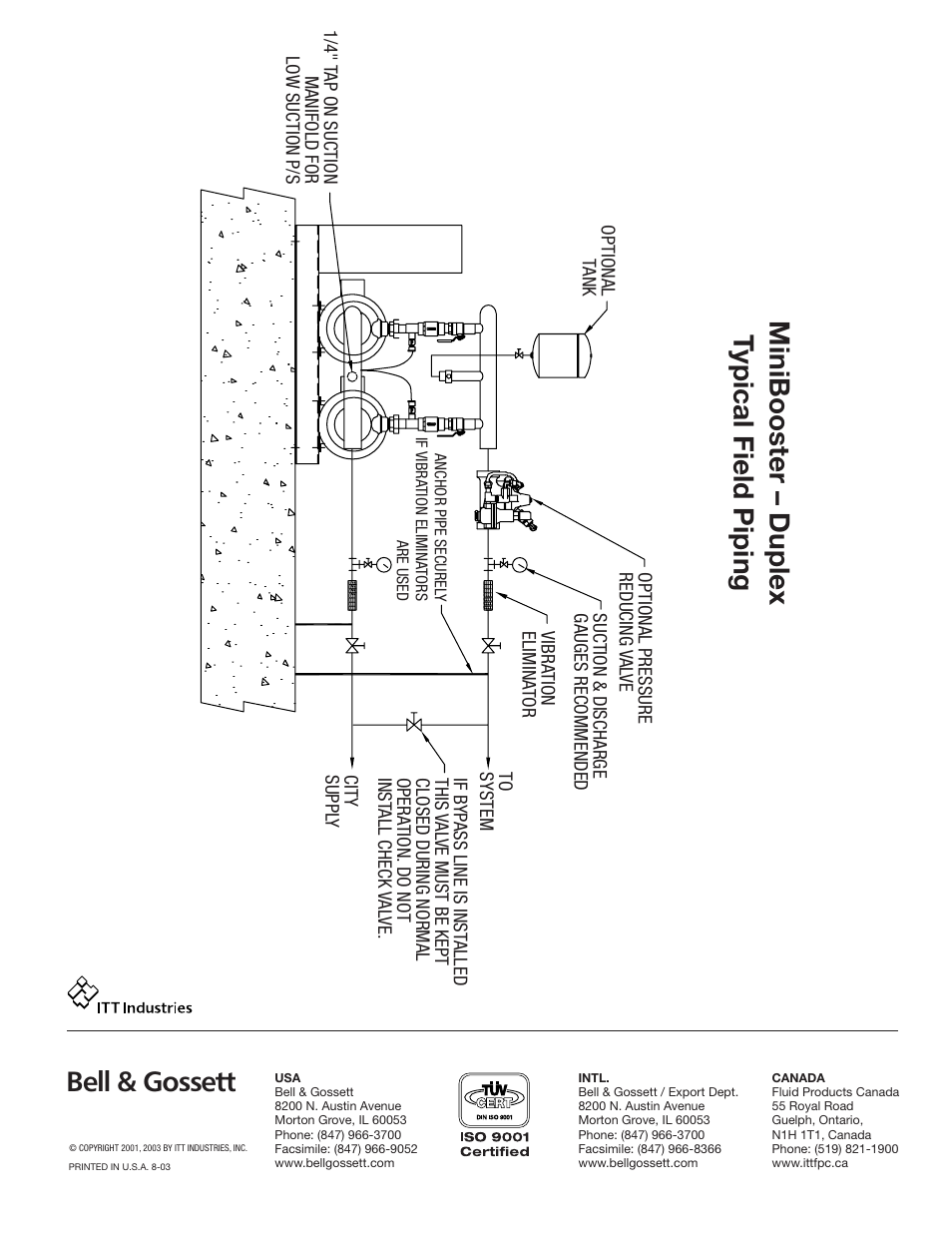 Minibooster – duplex t ypical field piping, Bell & gossett | Bell & Gossett S13213A MiniBooster Pumping Package User Manual | Page 10 / 10