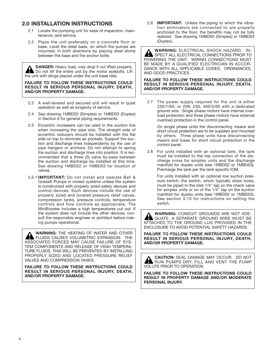 0 installation instructions | Bell & Gossett S13213A MiniBooster Pumping Package User Manual | Page 4 / 10