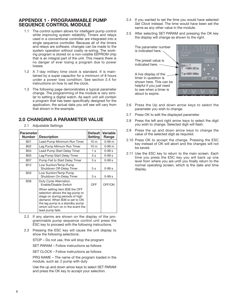 0 changing a parameter value | Bell & Gossett S13213A MiniBooster Pumping Package User Manual | Page 8 / 10
