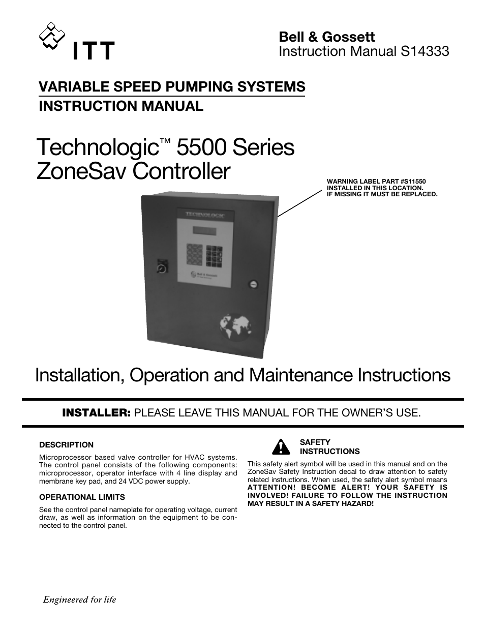 Bell & Gossett S14333 Technologic 5500 Series ZoneSav Controller User Manual | 38 pages