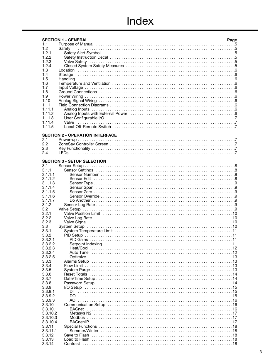 Index | Bell & Gossett S14333 Technologic 5500 Series ZoneSav Controller User Manual | Page 3 / 38