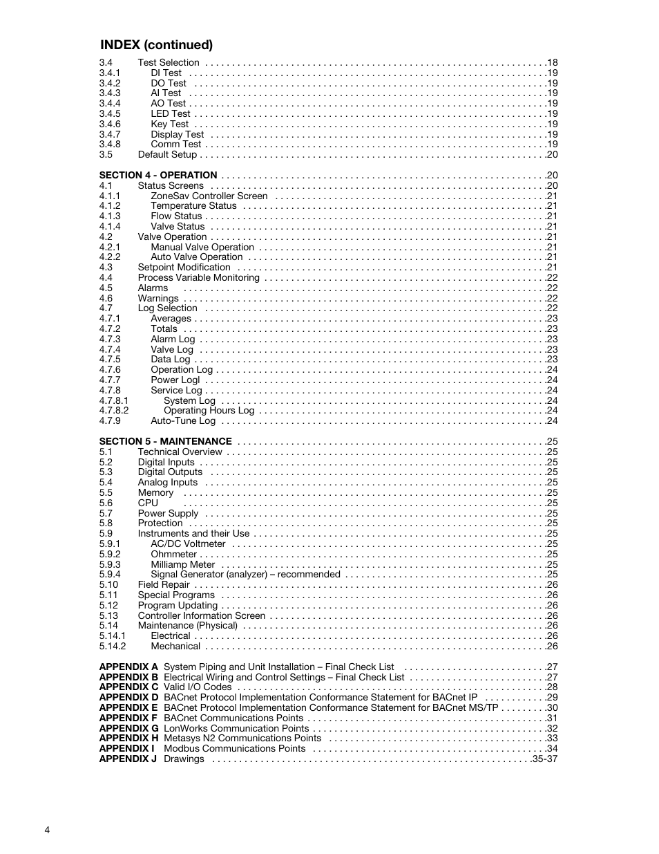 Index (continued) | Bell & Gossett S14333 Technologic 5500 Series ZoneSav Controller User Manual | Page 4 / 38