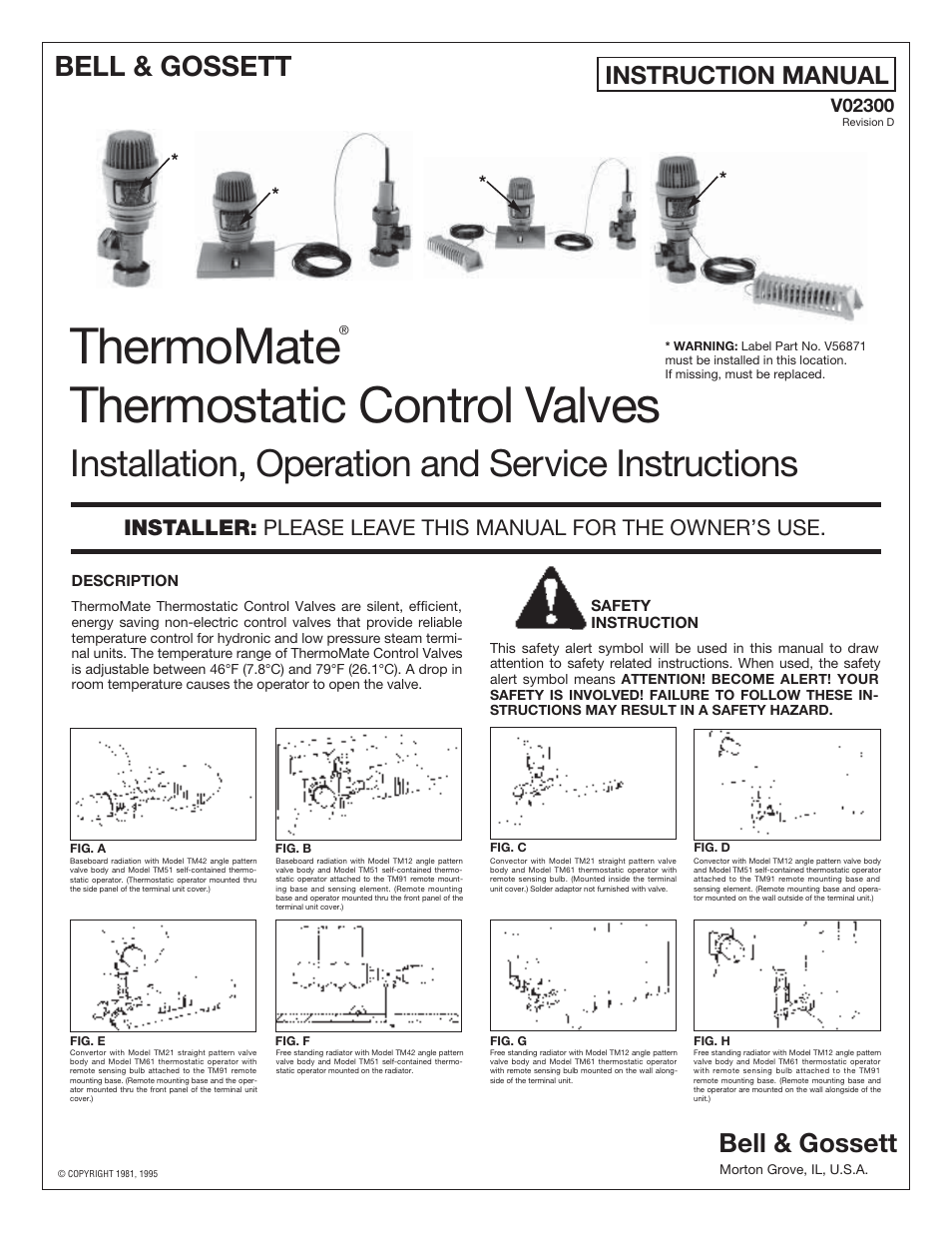 Bell & Gossett V02300D ThermoMate Thermostatic Control Valves User Manual | 4 pages