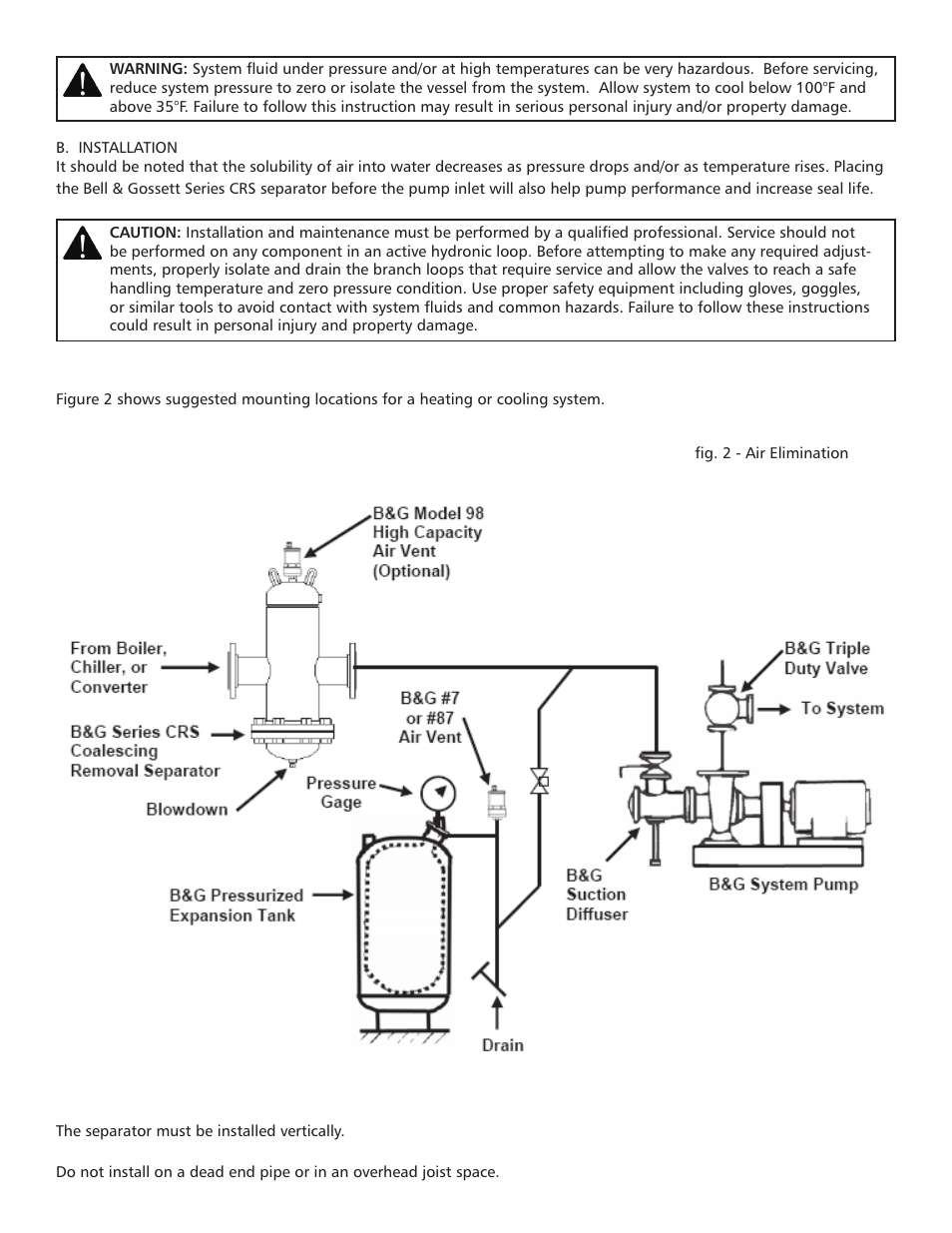 Bell & Gossett V1000266 Series CRS Coalescing Removal Separator User Manual | Page 3 / 8