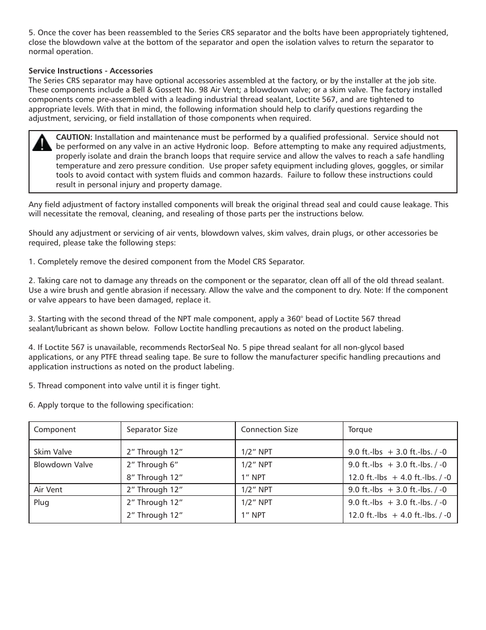 Bell & Gossett V1000266 Series CRS Coalescing Removal Separator User Manual | Page 7 / 8
