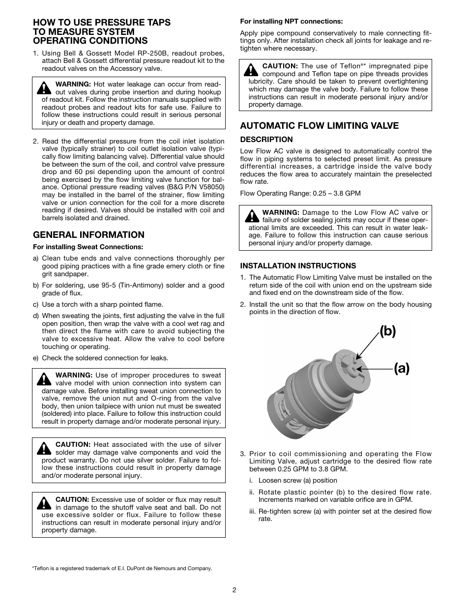 General information, Automatic flow limiting valve | Bell & Gossett V58583 Circuit Sentry Terminal Kits – AC2YL User Manual | Page 2 / 4