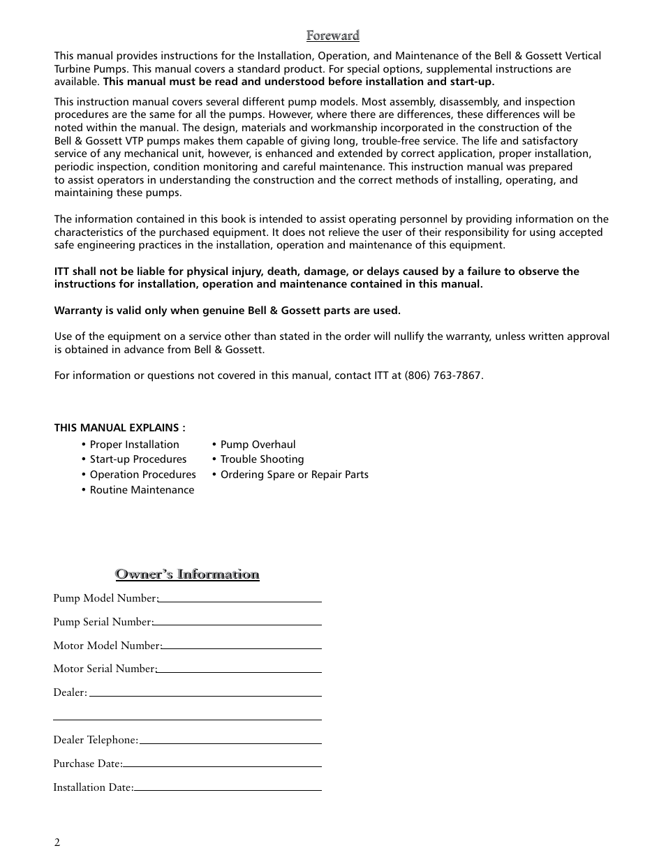 Xylem VTP2006 Series VTP – Vertical Turbine Pumps User Manual | Page 2 / 70