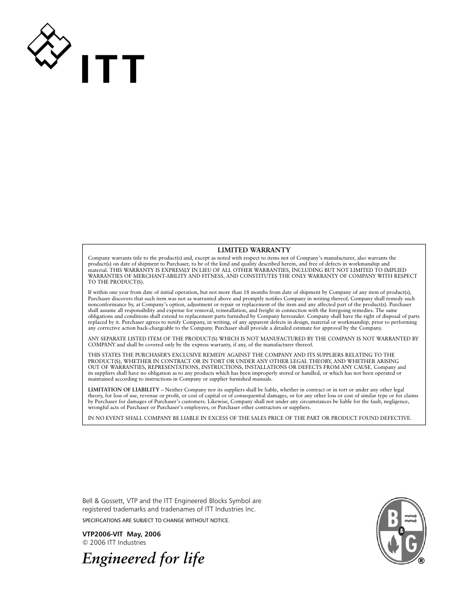 Engineered for life | Xylem VTP2006 Series VTP – Vertical Turbine Pumps User Manual | Page 34 / 70