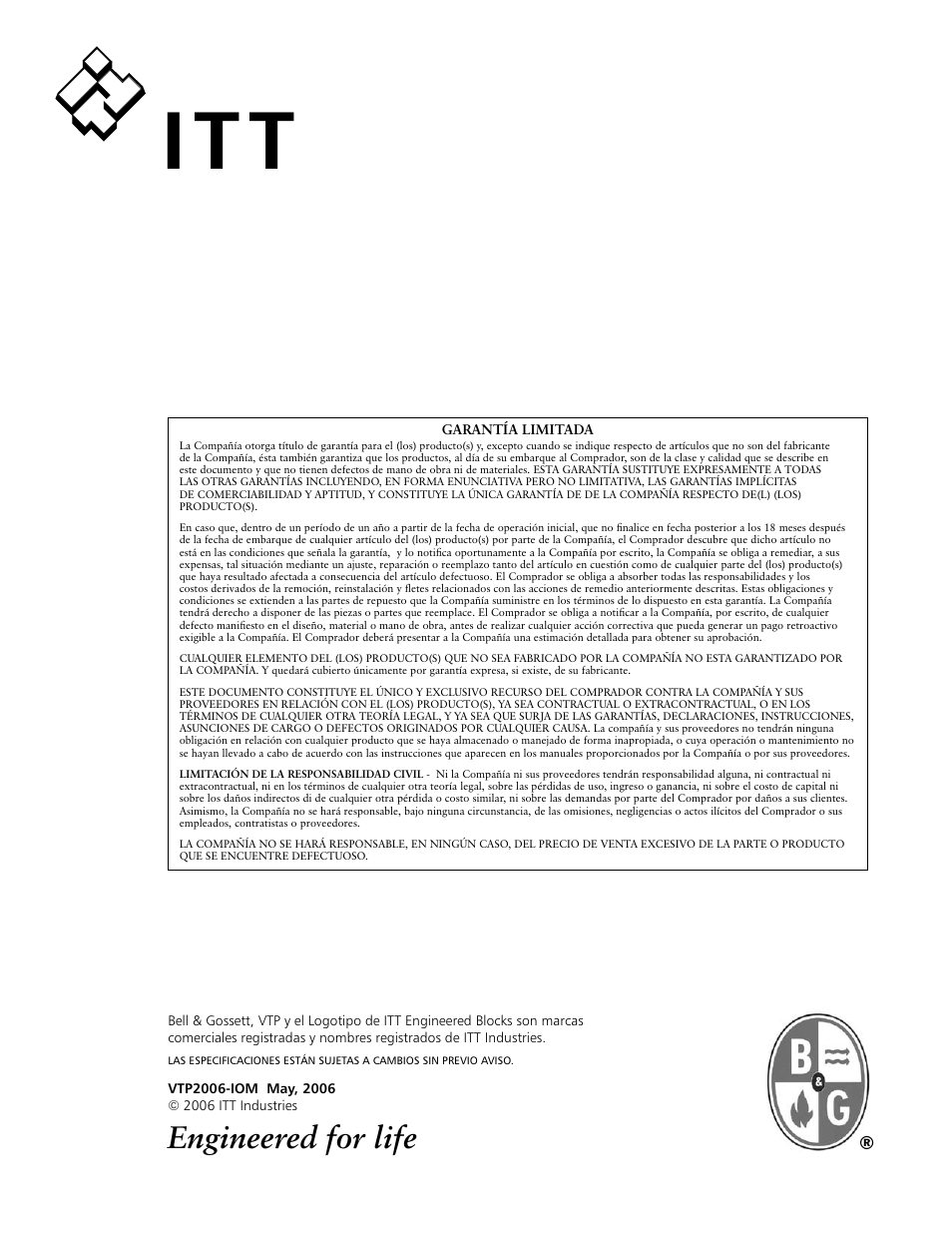 Engineered for life | Xylem VTP2006 Series VTP – Vertical Turbine Pumps User Manual | Page 70 / 70