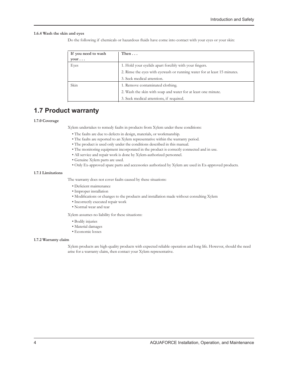 7 product warranty | Xylem 10 001 262R5 AquaForce Pump Controller User Manual | Page 10 / 64